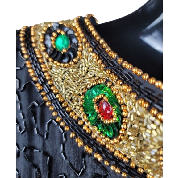 *VINTAGE*TAN CHHO Silk Sequin Jeweled Beaded Jacket - Picture 5 of 16